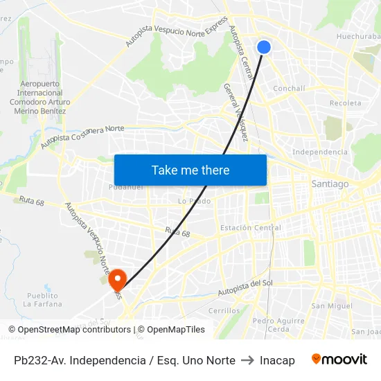 Pb232-Av. Independencia / Esq. Uno Norte to Inacap map