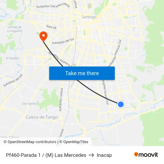 Pf460-Parada 1 / (M) Las Mercedes to Inacap map