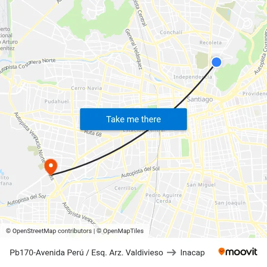 Pb170-Avenida Perú / Esq. Arz. Valdivieso to Inacap map