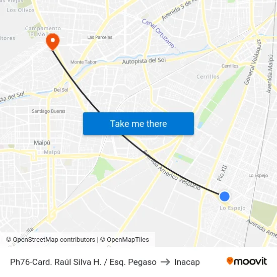 Ph76-Card. Raúl Silva H. / Esq. Pegaso to Inacap map