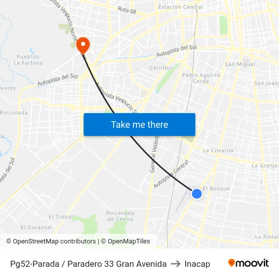 Pg52-Parada / Paradero 33 Gran Avenida to Inacap map