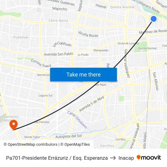 Pa701-Presidente Errázuriz / Esq. Esperanza to Inacap map