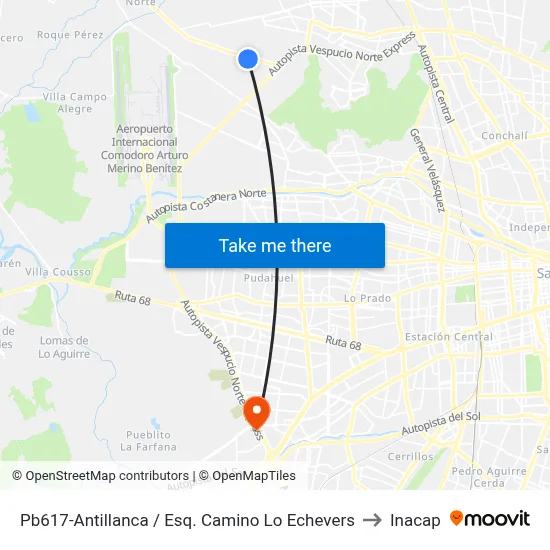 Pb617-Antillanca / Esq. Camino Lo Echevers to Inacap map