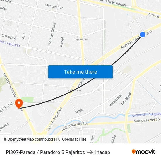 Pi397-Parada / Paradero 5 Pajaritos to Inacap map