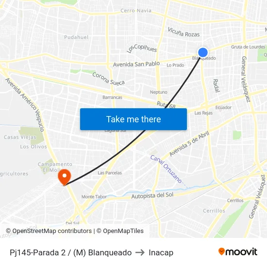 Pj145-Parada 2 / (M) Blanqueado to Inacap map