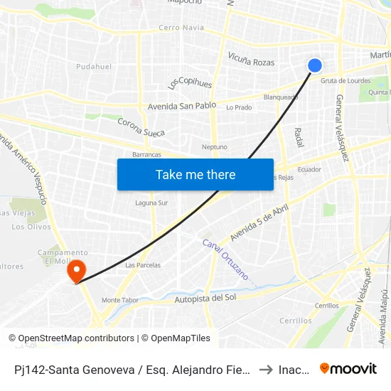 Pj142-Santa Genoveva / Esq. Alejandro Fierro to Inacap map