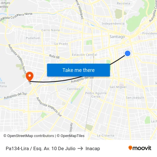 Pa134-Lira / Esq. Av. 10 De Julio to Inacap map