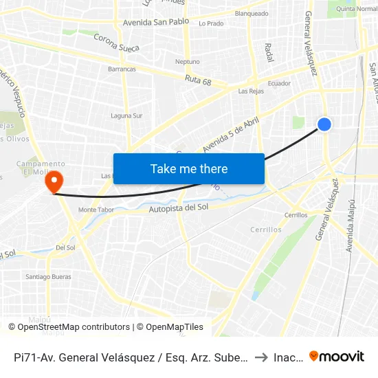 Pi71-Av. General Velásquez / Esq. Arz. Subercaseaux to Inacap map