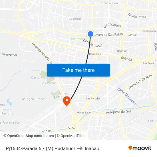Pj1604-Parada 6 / (M) Pudahuel to Inacap map