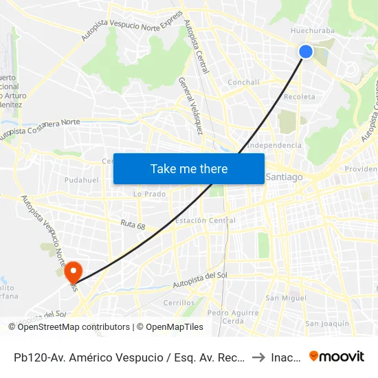 Pb120-Av. Américo Vespucio / Esq. Av. Recoleta to Inacap map