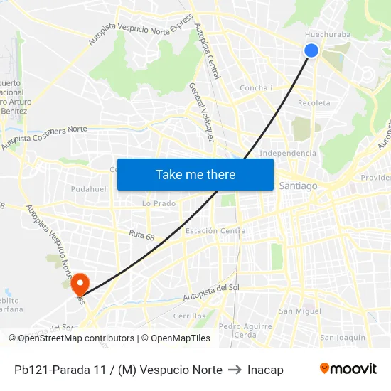 Pb121-Parada 11 / (M) Vespucio Norte to Inacap map