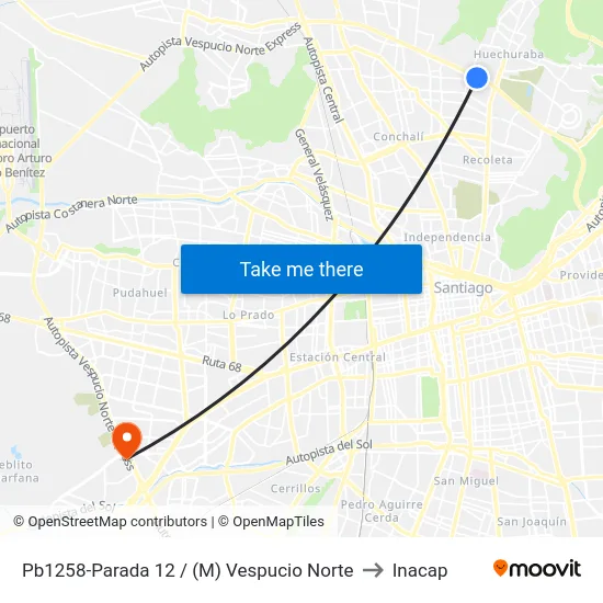 Pb1258-Parada 12 / (M) Vespucio Norte to Inacap map
