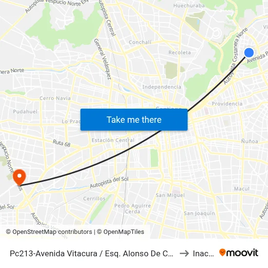 Pc213-Avenida Vitacura / Esq. Alonso De Córdova to Inacap map