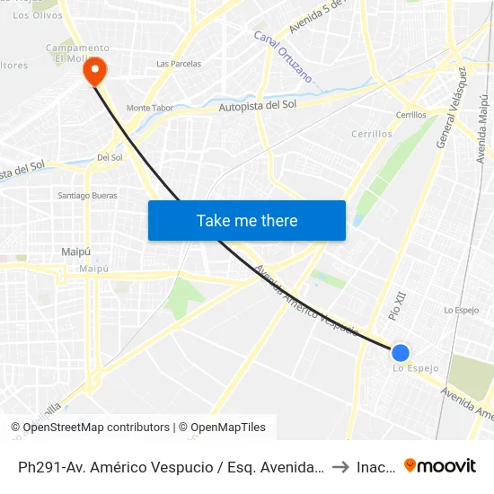 Ph291-Av. Américo Vespucio / Esq. Avenida Central to Inacap map