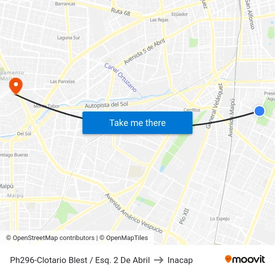 Ph296-Clotario Blest / Esq. 2 De Abril to Inacap map