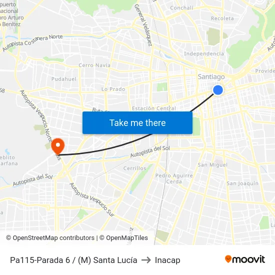 Pa115-Parada 6 / (M) Santa Lucía to Inacap map