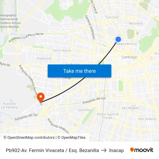 Pb902-Av. Fermín Vivaceta / Esq. Bezanilla to Inacap map