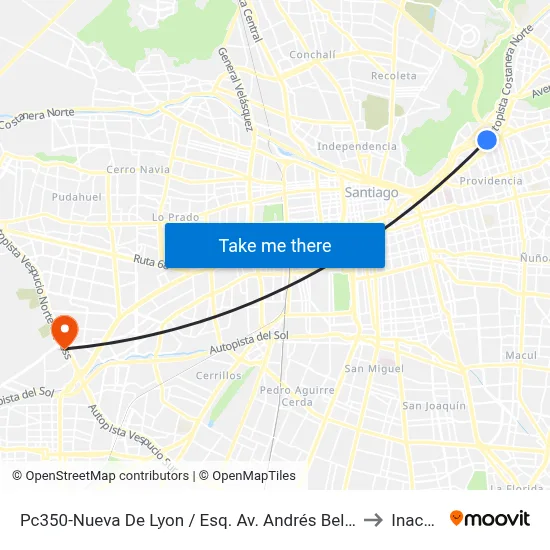 Pc350-Nueva De Lyon / Esq. Av. Andrés Bello to Inacap map