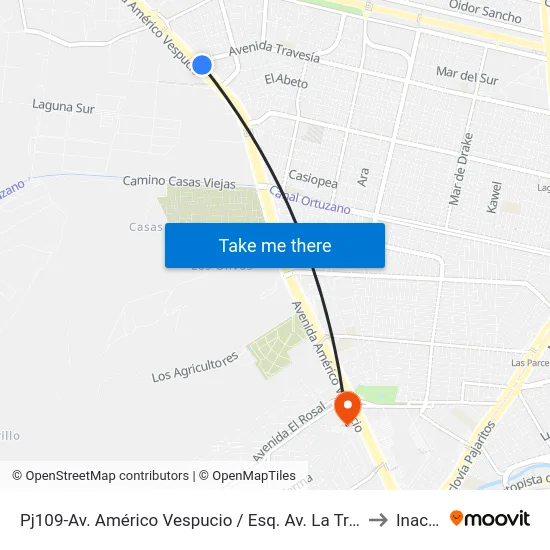 Pj109-Av. Américo Vespucio / Esq. Av. La Travesía to Inacap map