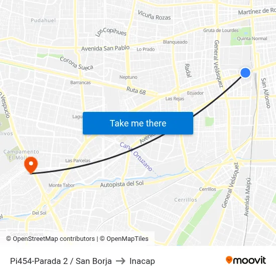 Pi454-Parada 2 / San Borja to Inacap map