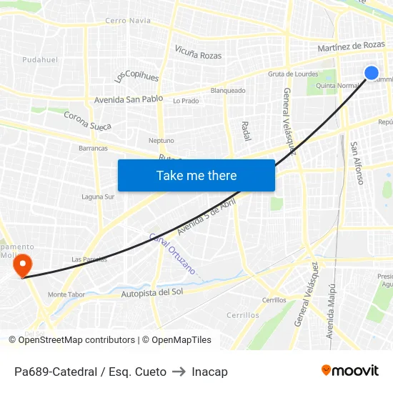 Pa689-Catedral / Esq. Cueto to Inacap map