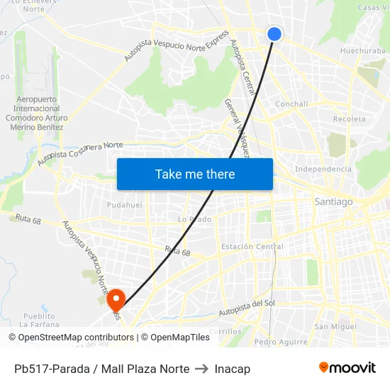 Pb517-Parada / Mall Plaza Norte to Inacap map