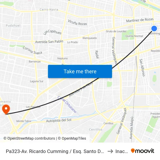Pa323-Av. Ricardo Cumming / Esq. Santo Domingo to Inacap map
