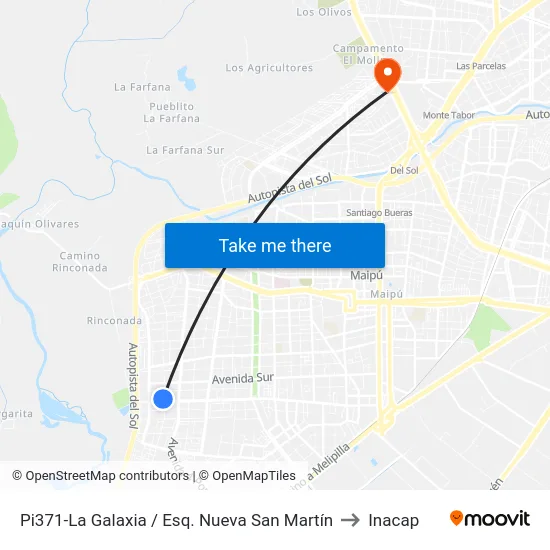 Pi371-La Galaxia / Esq. Nueva San Martín to Inacap map