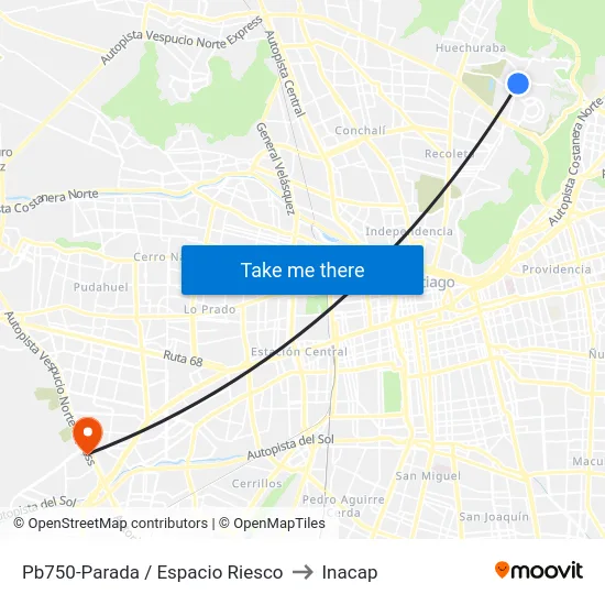Pb750-Parada / Espacio Riesco to Inacap map