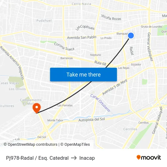 Pj978-Radal / Esq. Catedral to Inacap map