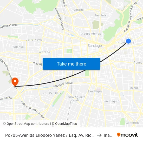 Pc705-Avenida Eliodoro Yáñez / Esq. Av. Ricardo Lyon to Inacap map