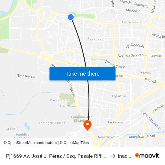 Pj1669-Av. José J. Pérez / Esq. Pasaje Riñihue to Inacap map