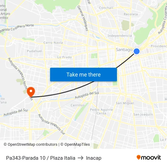 Pa343-Parada 10 / Plaza Italia to Inacap map