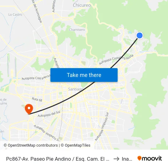 Pc867-Av. Paseo Pie Andino / Esq. Cam. El Huinganal to Inacap map