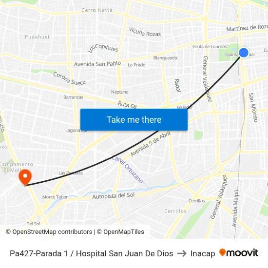 Pa427-Parada 1 / Hospital San Juan De Dios to Inacap map