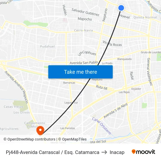 Pj448-Avenida Carrascal / Esq. Catamarca to Inacap map