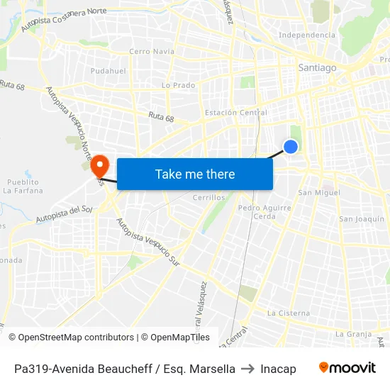 Pa319-Avenida Beaucheff / Esq. Marsella to Inacap map
