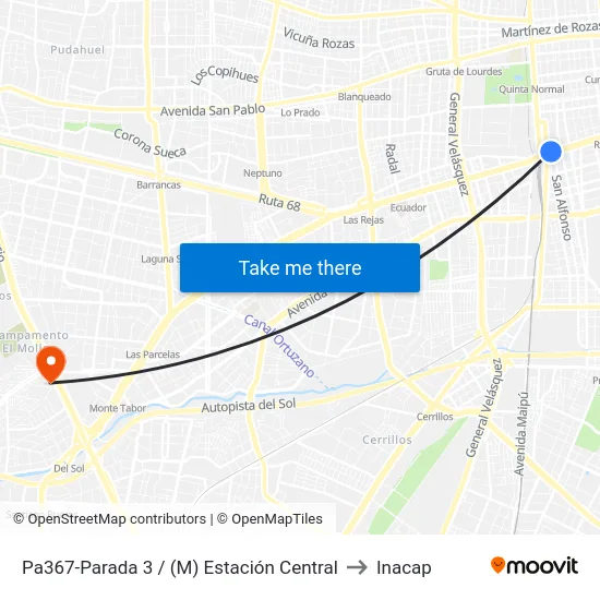 Pa367-Parada 3 / (M) Estación Central to Inacap map