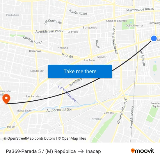 Pa369-Parada 5 / (M) República to Inacap map