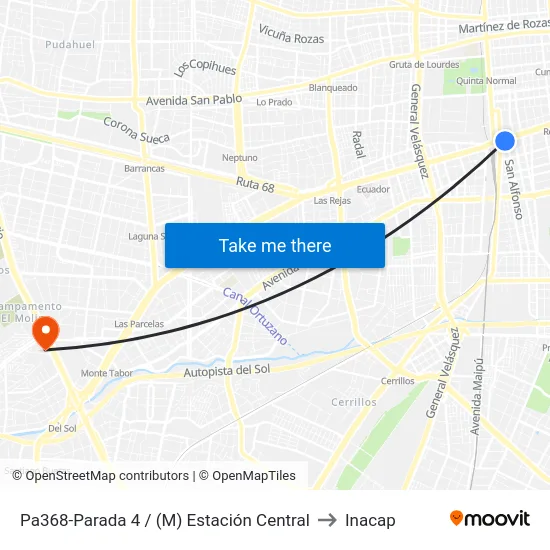 Pa368-Parada 4 / (M) Estación Central to Inacap map