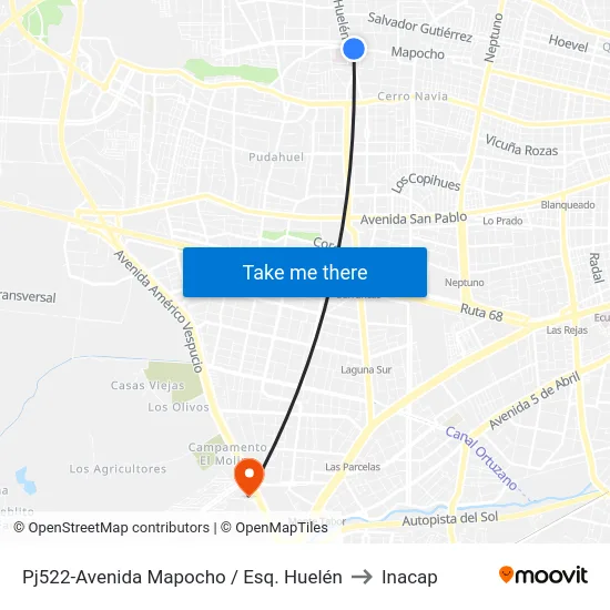 Pj522-Avenida Mapocho / Esq. Huelén to Inacap map