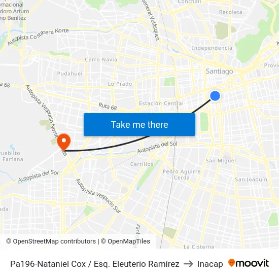 Pa196-Nataniel Cox / Esq. Eleuterio Ramírez to Inacap map