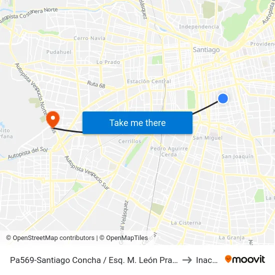 Pa569-Santiago Concha / Esq. M. León Prado to Inacap map