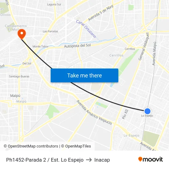 Ph1452-Parada 2 / Est. Lo Espejo to Inacap map