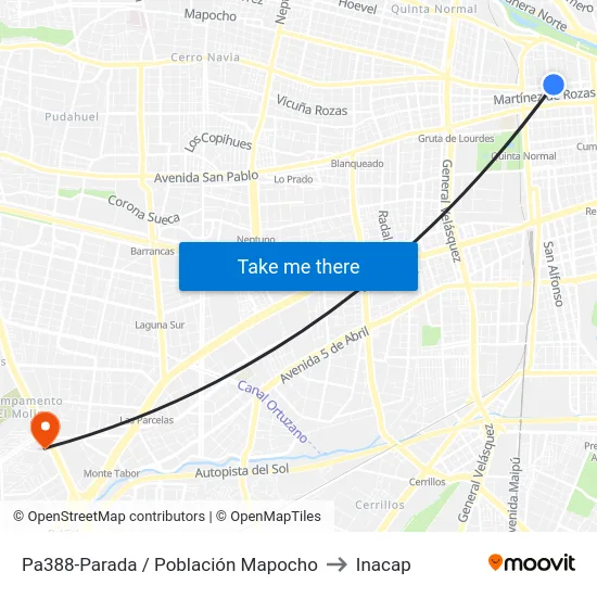 Pa388-Parada / Población Mapocho to Inacap map