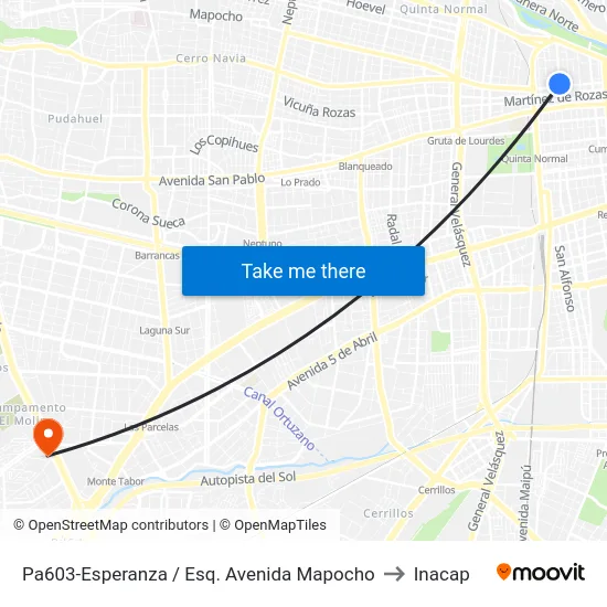 Pa603-Esperanza / Esq. Avenida Mapocho to Inacap map