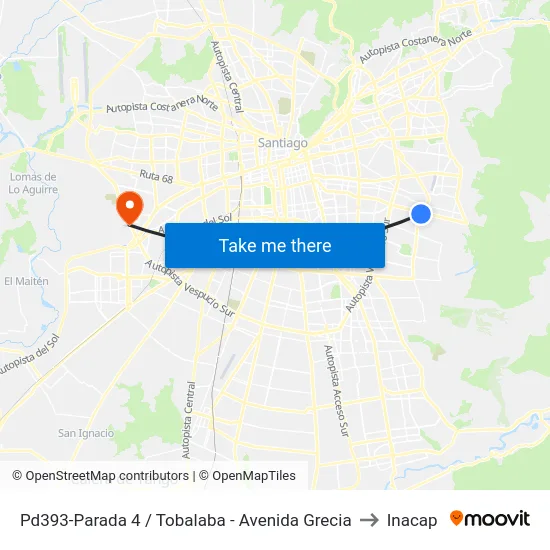 Pd393-Parada 4 / Tobalaba - Avenida Grecia to Inacap map