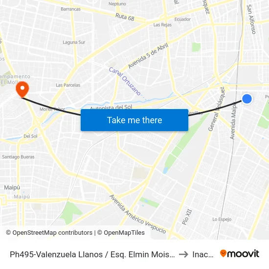 Ph495-Valenzuela Llanos / Esq. Elmin Moissan to Inacap map
