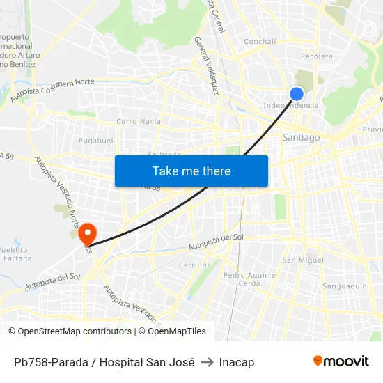 Pb758-Parada / Hospital San José to Inacap map
