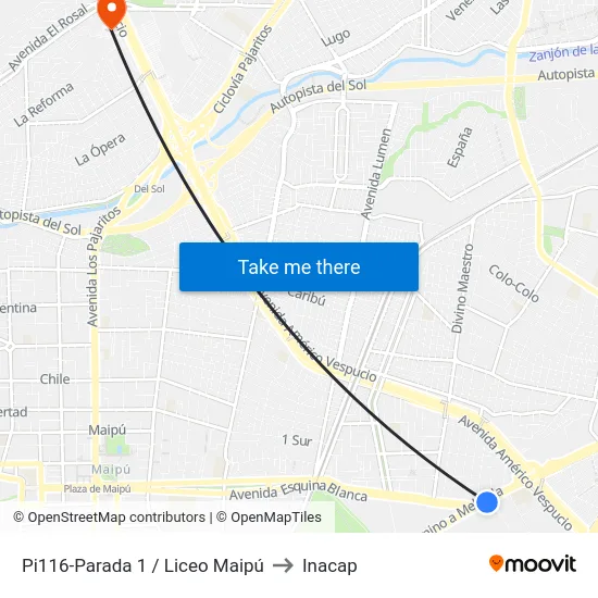 Pi116-Parada 1 / Liceo Maipú to Inacap map